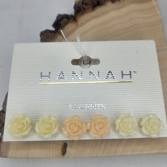 Hannah Accents Rose Stud Set Of 3 Yellow, Peach, Cream 1/2 Inch Retail $24 NWT - Picture 1 of 5